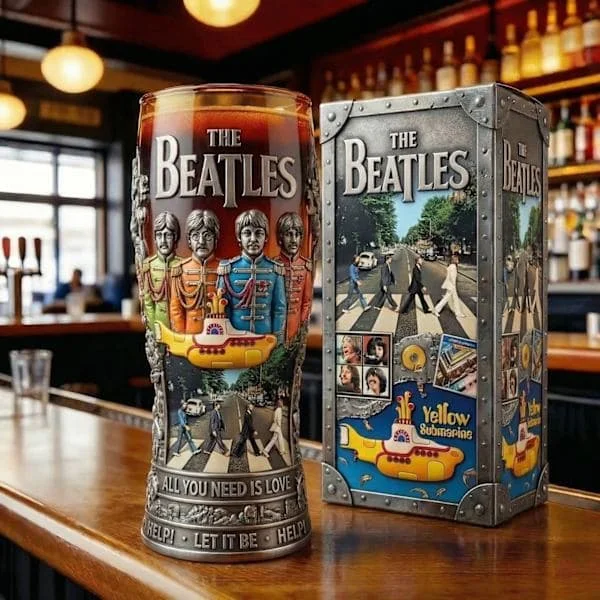 Anniversary Beer Glass Flag Bottle Design Whiskey Cup Bar Party Drink Gift 425ml*Beatles glass orange* Beatles glass orange Beatles glass orange