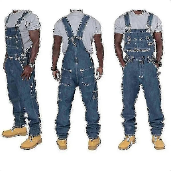 Herre Plus Size Denim Overalls Mote Jeans Denim Bib Løs Flere Lommer Justerbare Stropper-Bra