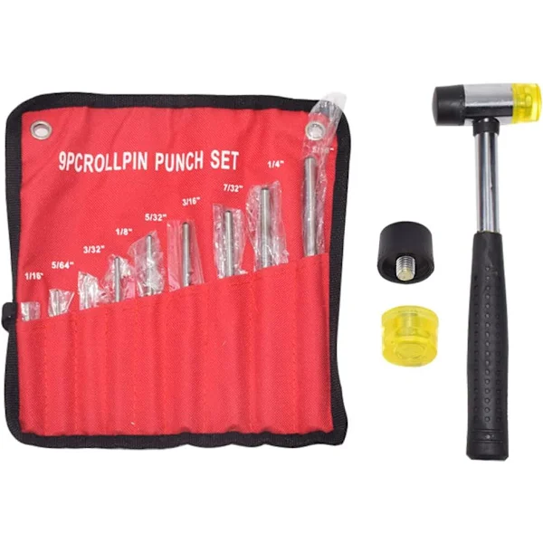 9-delars Roll Pin Punch Set, Handverktyg för borttagning av stift för reparation av fordon, smycken och klockor, Rund stål Hollow Punch Set för 