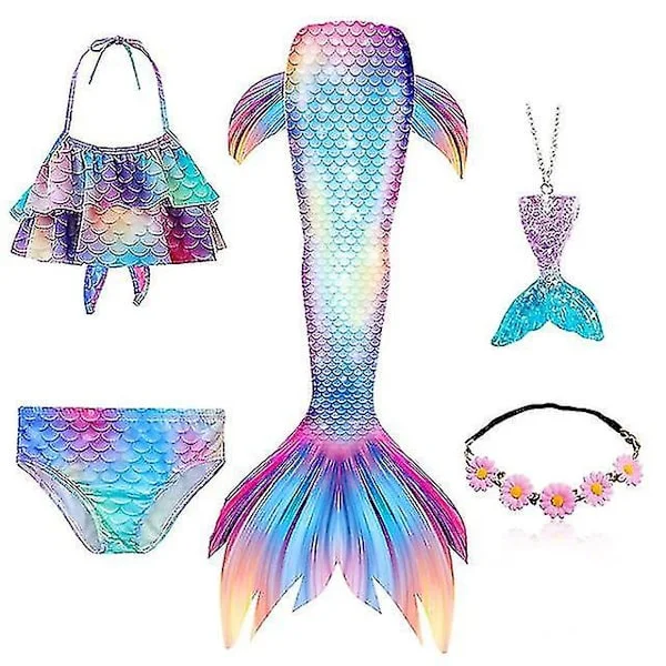 5 stk./sett Jenter Havfruehale Badedrakt Barn Havfrue Ariel Cosplay Kostyme Fantasy Strand Bikini Sett 1 Sett 1 Sett 1 Sett 1_xx
