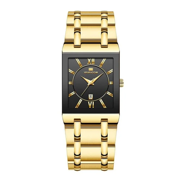 【YD】Herreklokker Firkantede armbåndsur Rustfritt stål Gullklokke Diamant armbåndsur Dekorative klokker