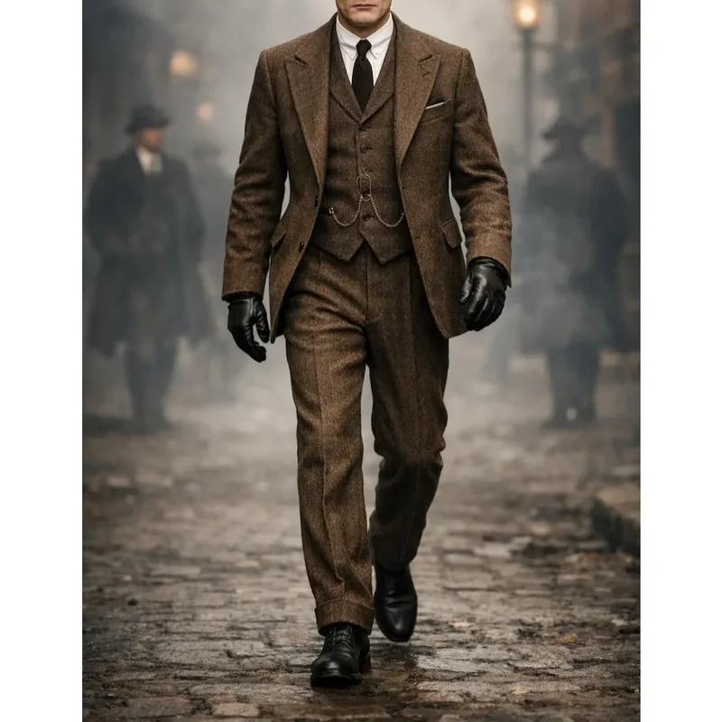 AliExpress - Herren Vintage Brauner Tweed 3-teiliger Winteranzug Retro-Anzug Maßgeschneiderter Anzug