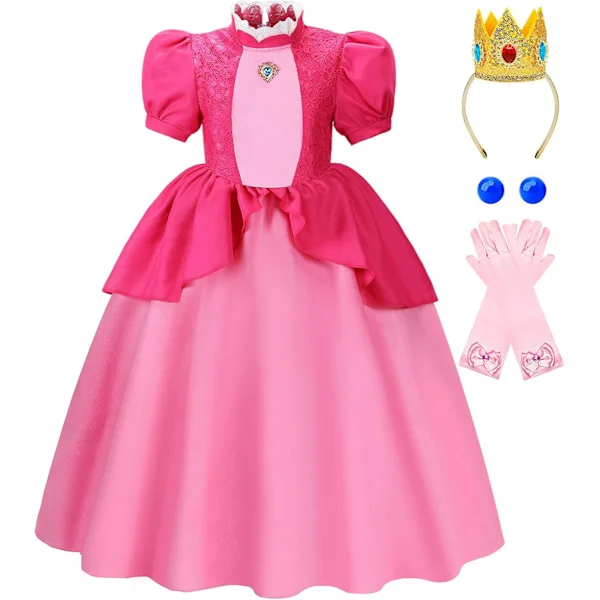 Princess Peach Costume Dress Girls Halloween Costumes Cosplay Kids Toddler Dresses Dress Up for Baby 3t 4t 5t