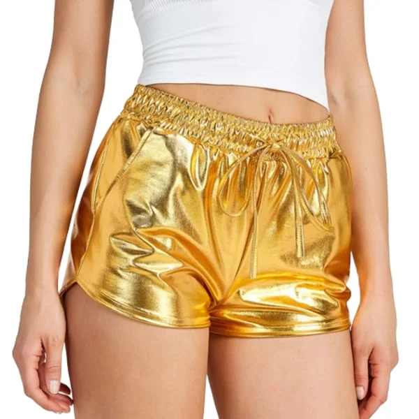 Metallic shorts för kvinnor, sommar, glittrande, heta outfits, blanka korta byxor