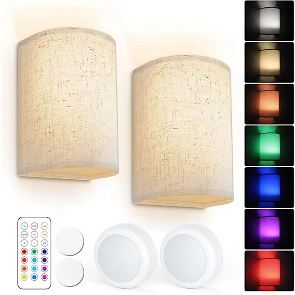 Wall lamps wall lights 3 colors dimmable with remote control 2-pack