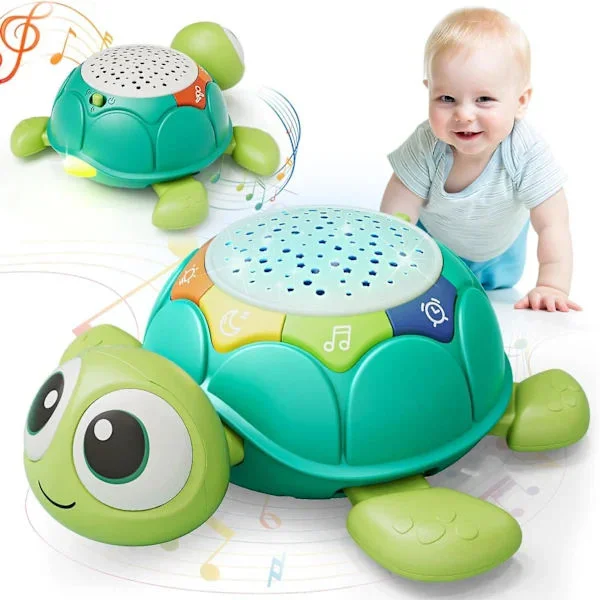 Babylegetøj 6-12 Måneder, Elefant Baby Kravlelegetøj med Lys & Lyd, Musikalsk Bevægeligt Legetøj til 9-12 Måneder Gamle Drenge/Piger Skildpadde