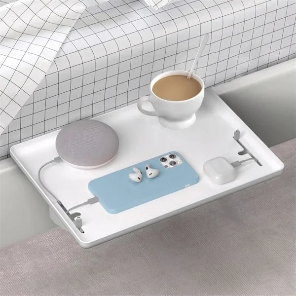 Hengende Nattbord, Mesaninseng Hylle, Høykvalitets Oppbevaringsbrett for Køyeseng, Hybel, Loft og Baderom, 32 x 23,5 cm – Hvit
