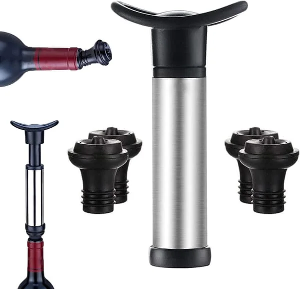 Wine Bottle Vacuum Sealer with 4 Stoppers, Reusable Bottle Stopper