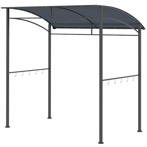 Grillpaviljong med krokar, stålram, grå, 215x150x174/220 cm, grilltäcke, regnskydd