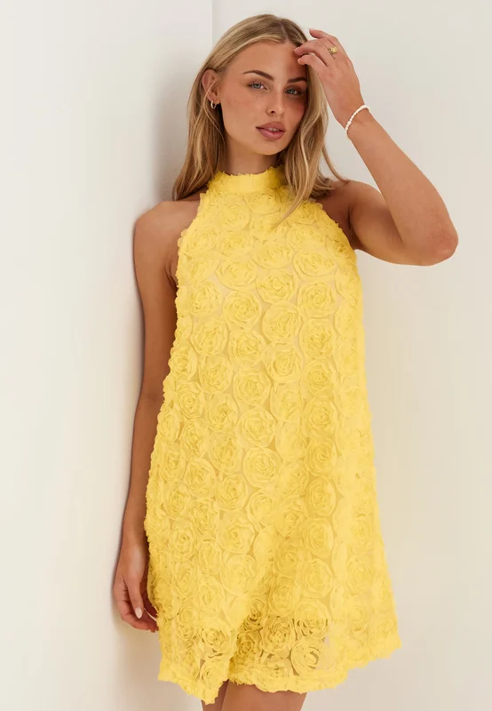VILA-Viglory Halter Neck Short Dress-Pastel Yellow-38