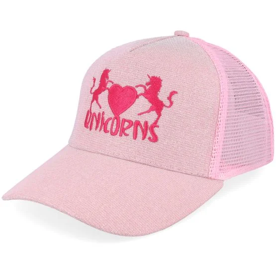 Unicorns - Rosa trucker Caps - Womens Ponytail Unicorns Heart Sparkle Babypink @ Hatstore