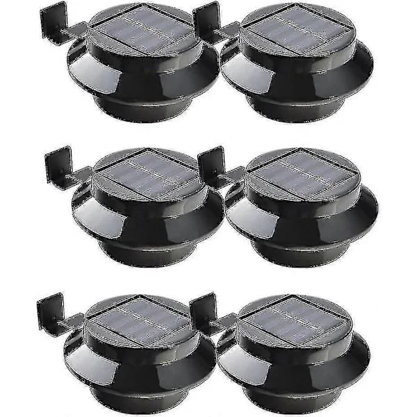 Pakke med 6 solcelledrevne LED-lamper for takrenne, gjerde, tak, takrenne, hage, plen, vegg, svart