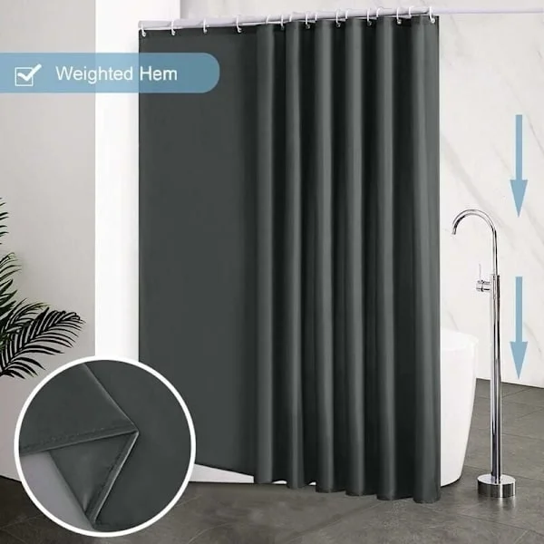 Extra stort 240x200cm duschdraperi med vikter och 16 krokar - mögelresistent polyester