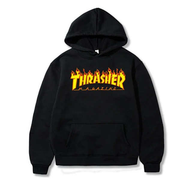 Hoodie med bokstavstryck, fleece pullover sweatshirt - Svart - Storlek L Svart