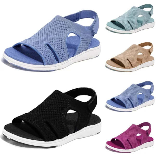 Kvinnors mjuka tå Mesh övre sandaler Walking Cross-Strap Skor .