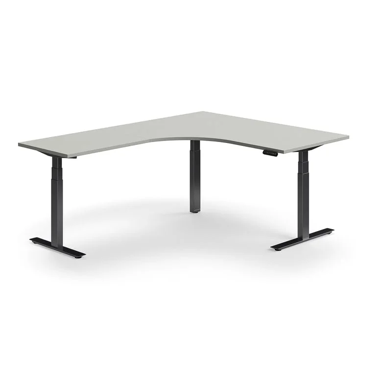 Standing desk QBUS, dual motor, L-shaped, 1600x2000 mm, black frame, light grey