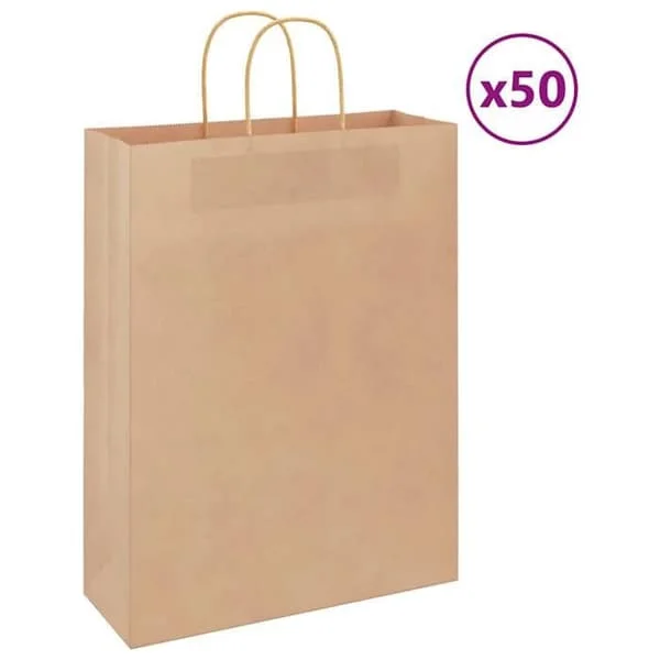 vidaXL Papperspåsar 50 st med bruna handtag 32x12x42 cm, papperspåse, presentpåse i papper, presentpåse i papper 4101578