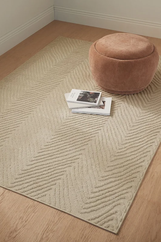 &Home - Teppe Daisy Zigzag - Beige - Glattvevde tepper - 200X290 - Fra Homeroom