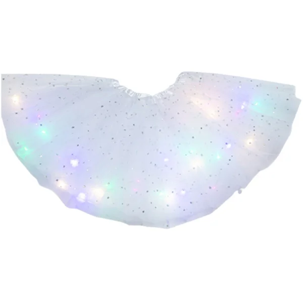 Halloween Tilbud Lysende LED Fluffy Nederdel til Piger Lagdelt Balletdans Plisseret Nederdel til Fødselsdag Hvid Hvid Hvid