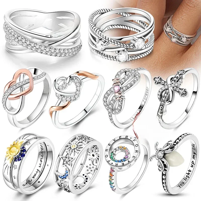 AliExpress - Ringe Original 925 Sterling Silber Ringe Schleife Herz Sonne Mond Stern Zirkon Ringe für Frauen Schmuck Geburtstag Jahrestag Geschenke