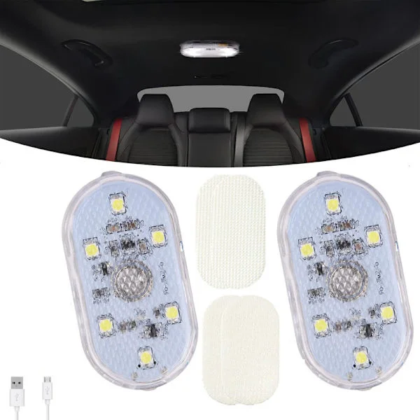 2/4 Pack Trådlös LED Belysning för Bil, USB LED-Belysning Uppladdningsbar Kupébelysning för Bil, Motorcykel & Camping