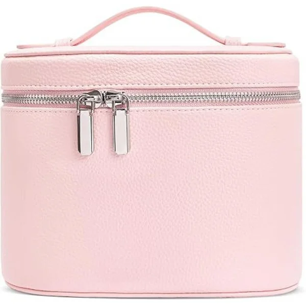 White Genuine Leather Cosmetic Bag for Women, Waterproof Cosmetic Bag, Portable Storage Bag, Tote Bag, Travel Wash Bag, Cosmetic Organizer Pink