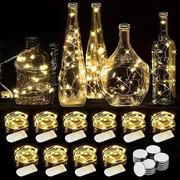 LED-lysslynger - 10-pakning 2M 20LEDs kobbertråd, batteridrevne lysslynger for lang tynn vase, bord, innendørs utendørs, ferie, bryllup, fest