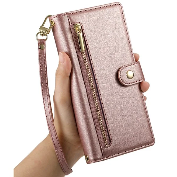 Mobil lommebok for iPhone 16-serien, portabel lommebok som rommer både mobiltelefon og kort, påvirker ikke kortets magnetisme, rosa pink iPhone 16 pro