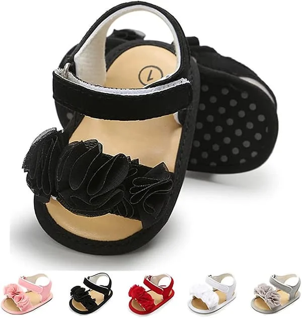 Spädbarn Baby Flickor Sommar Sandaler Med Blomma Mjuk Sula Nyfödd Småbarn Första Walker Spjälsäng Klänning Skor