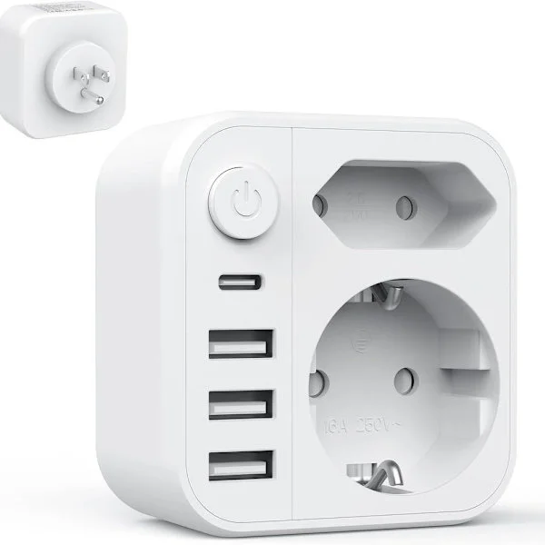 6-in-1 Power Strip, Power Strip with 2 USB A and USB C Ports, Wall Socket with Switch (4000W/16A), Dual Plug
