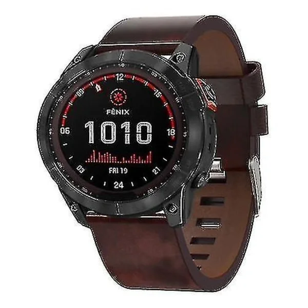 För Garmin Fenix 7x Solar 26mm Läder Stålspänne Klockarmband Yj52-2 (Brun)
