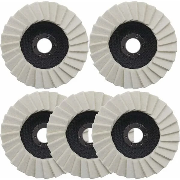 5 Pcs Betterlife Wool Felt Polishing Wheel, 125mm Grooved Washer Flap Disc for Stainless Steel Glass Metals Aluminum Angle Grinder