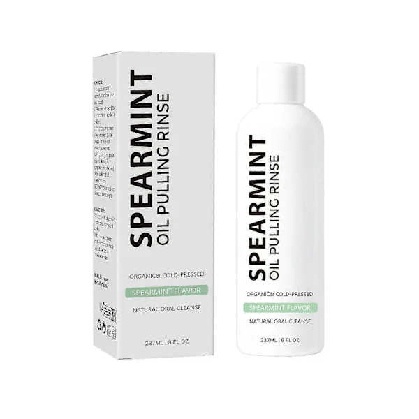 Hvit spearmint oljetrekking munnskyll, kaldpresset kokosnøttolje munnskyll for tannbleking, peppermynte oljetrekking for tenner og tannkjøtt, ren 