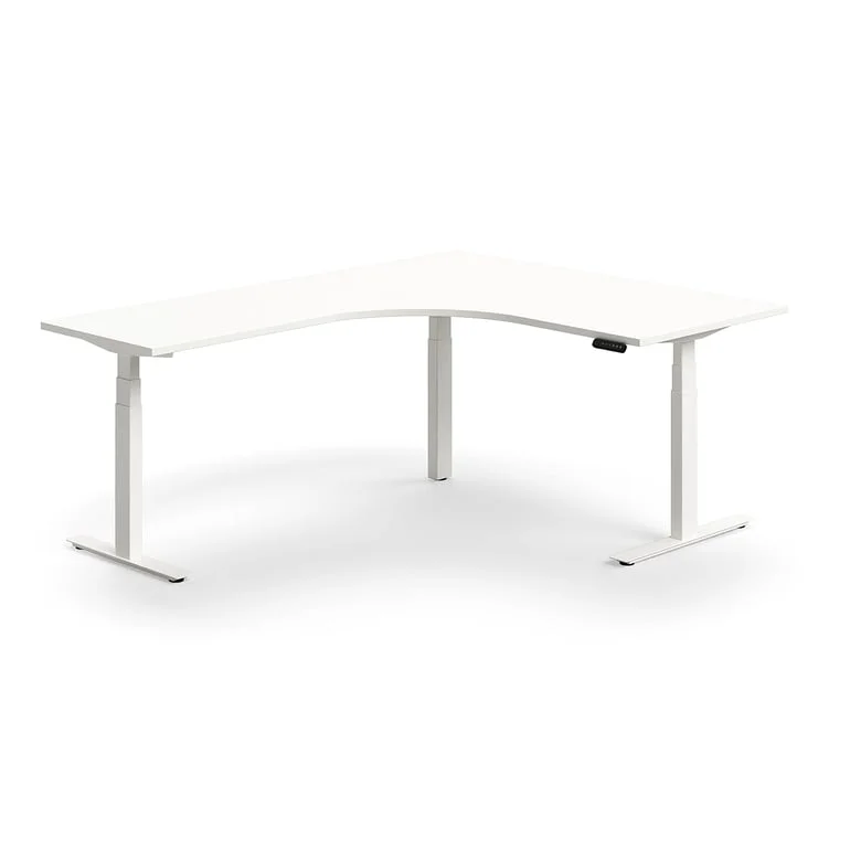 Standing desk QBUS, dual motor, L-shaped, 1600x2000 mm, white frame, white