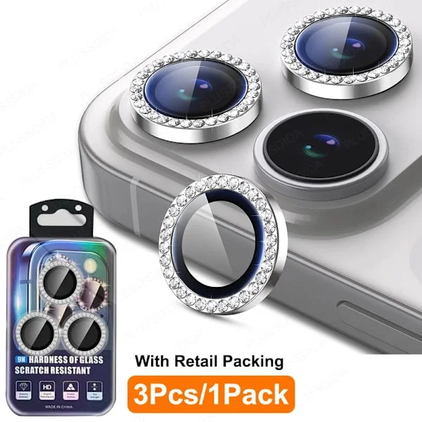 3PCS 3D Diamond Kamera Härdat Glas kompatibel iPhone 7 Pro Max Telefonlins Skärmskydd kompatibel iPhone 17 Air 17Pro Max Kameraskal