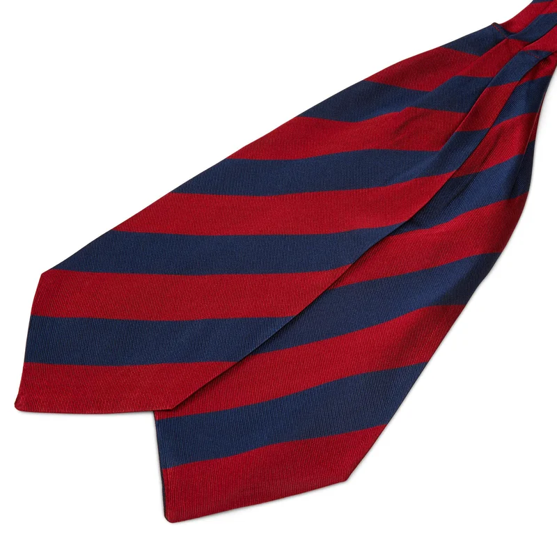 Navy & Red Stripe Silk Cravat for Men - Cravats