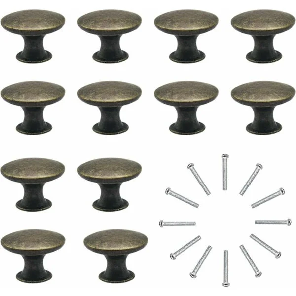 12x Vintage 30 mm Antikke Messing Skuffeknopper, Køkkenskabshåndtag, til Kommoder og Garderobeskabe, Antik Bronze