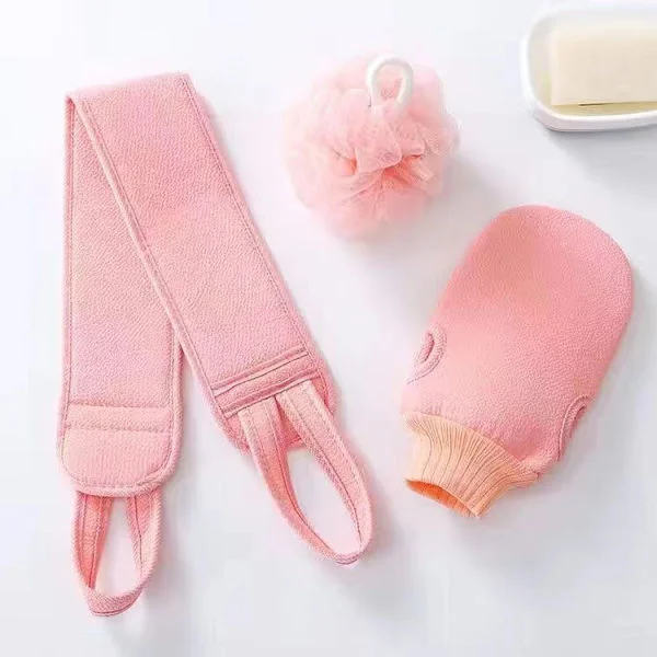 Exfolierande Duschhandskar Ryggskrubbset för Kropp, Ansikte, Dusch, Bad, Skrubb och Exfoliering (3-pack Rosa) rosa