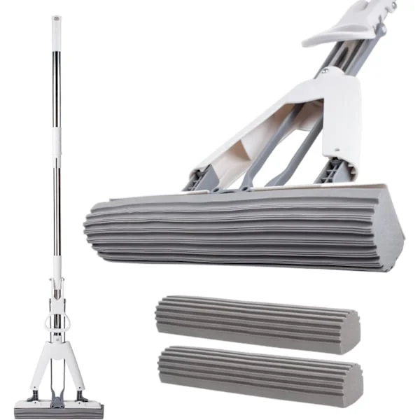 PVA Absorbent Sponge Mop, Double-Sided Super Absorbent Telescopic Handle Floor Cleaner + One Extra Sponge Head