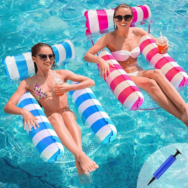 2 st Pool Float Hammock - 4-i-1 Uppblåsbar Loungestol & Sadelstol, Flytande Vattensäng för Vuxna och Barn, Kraftig Simning