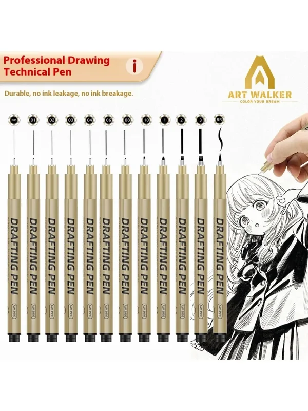 AliExpress - 1/6/9/12 pièces Manga noir Fineliner Marlers diverses plumes de stylo pour croquis dessin Architectural bande dessinée peinture Art 