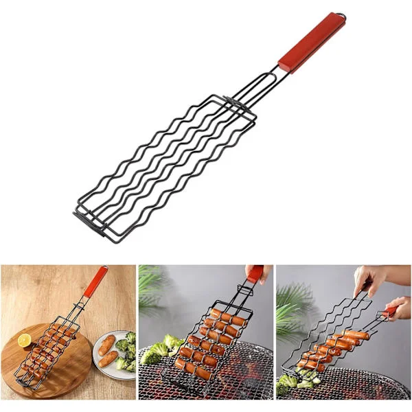 Pølseholdere for grilling - 6 pølser grillkurv Jern Grillnettklips for pølser, biff, grønnsaker