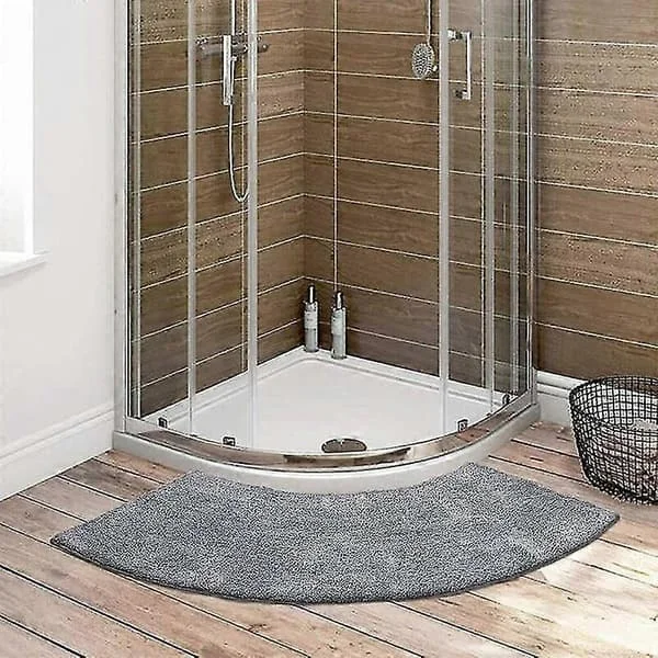 Kulmasuihkumatto, aaltoileva pyöreä suihkumatto, neljännespyöreä mikrokuituinen suihkumatto, harmaa, 40x100cm_Laadukkaat lahjat