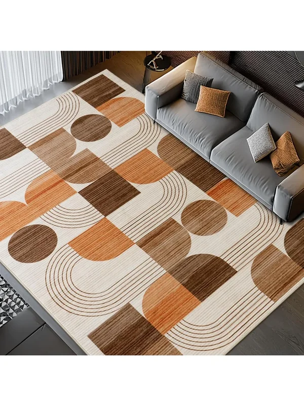 AliExpress - Tapis géométrique abstrait élégant, marron orange beige, tapis antidérapant pour chambre et salon, tapis de décoration chic de style mid-
