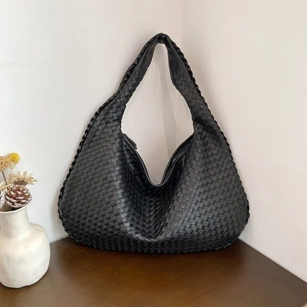 Woven Bag for Women, Multifunctional Shoulder Bag, Portable Tote Black Black