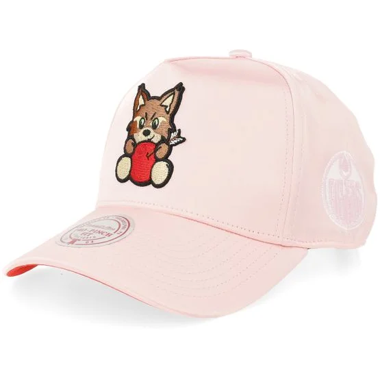 Mitchell & Ness - NHL Rosa Adjustable Cap - Edmonton Oilers Hit By Love Satin Cap Baby Pink-os @ Hatstore
