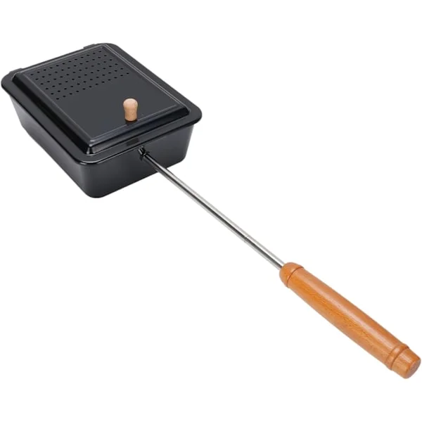 Nuotiopopcornin valmistaja, rautainen popcorn-grillitarjotin puukahvalla, manuaalinen popcorn-kone kotiin, retkeilyyn, takapihalle
