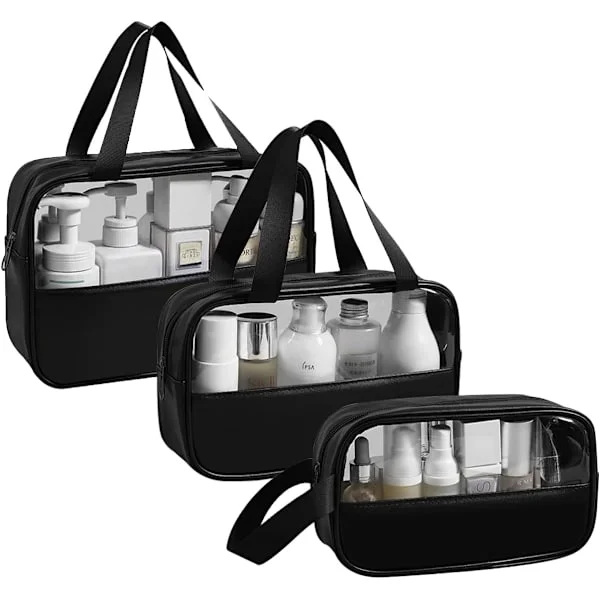 Transparent Toiletry Bag 3 pcs, Waterproof PVC Wash Bags Set, Large Capacity Makeup Bag with Handle, Cosmetic Bag for Travel