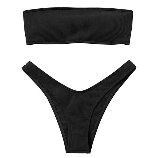 Dames Badetøj Sæt, Push Up Rygløs Bikini med Bandeau Top, Højbenet Todelt Bikini Sæt Badedragter til Kvinder, Blød og