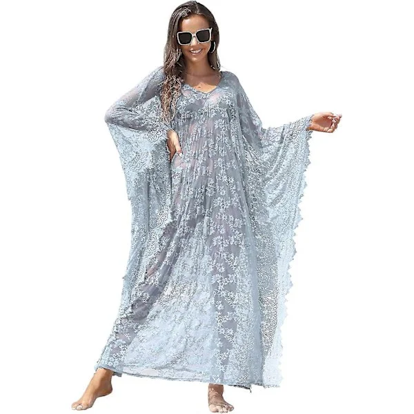 [LCS] Strandovertræk Boho Blonde Kimono Plus Size Bikini Kåbe Badedragt Til Kvinder Ensfarvet-MXBC